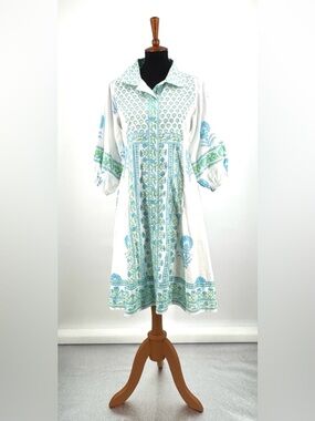 Islapayal Floral Cotton Windsor Caribbean Blue Dress with Pockets Size S